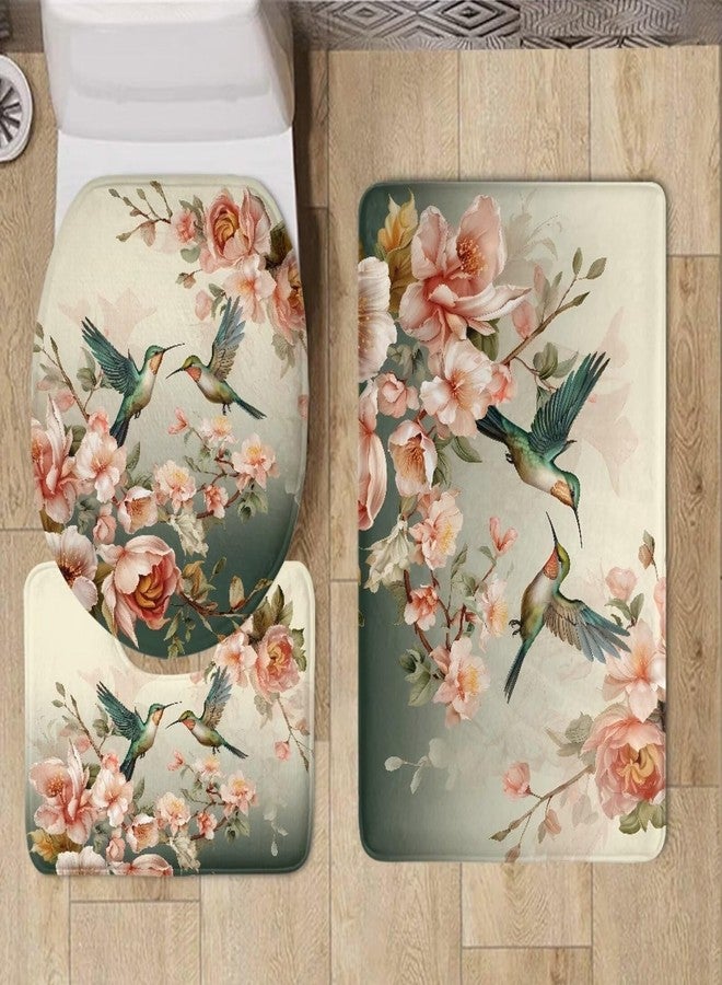 Flashideas Hummingbird Toilet Seat Cover and Rug Set Includes Bath Rug Toilet Lid Cover and Contour Mat Ultra Soft Bath Mat Non-Slip and Super Absorbent Bathroom Rug - Image 2